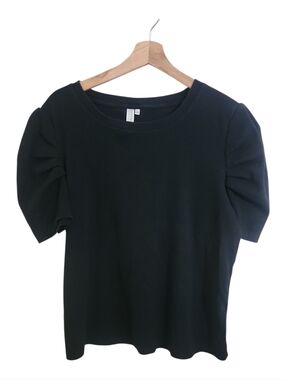 Hayden Boutique Black Short Sleeve Ruched Shoulders Shirt Women Size Large